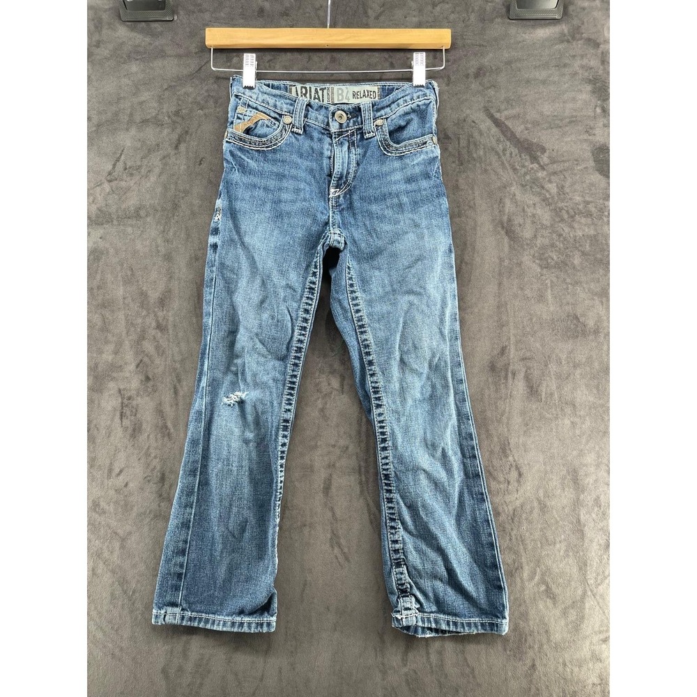 Ariat B4 Relaxed Boys Jeans Size 8 Medium Wash Denim Western Distressed